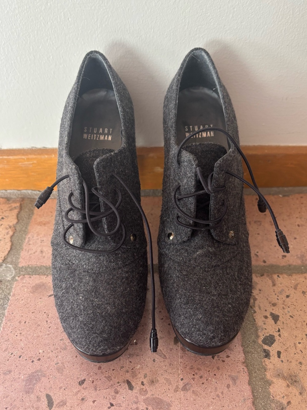 Stuart Weitzman Charcoal Wool Oxford Boots